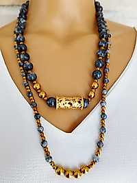 LABRODORİT TAŞI ÜÇLÜ KOLYE