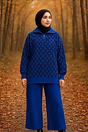 Saks mavi triko ikili takım