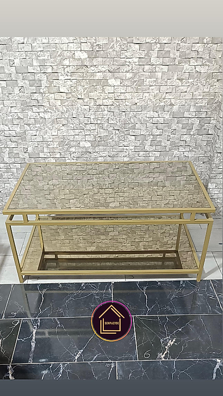 MAT GOLD DİKDÖRTGEN ORTA SEHPA KOMPLE BRONZ AYNA