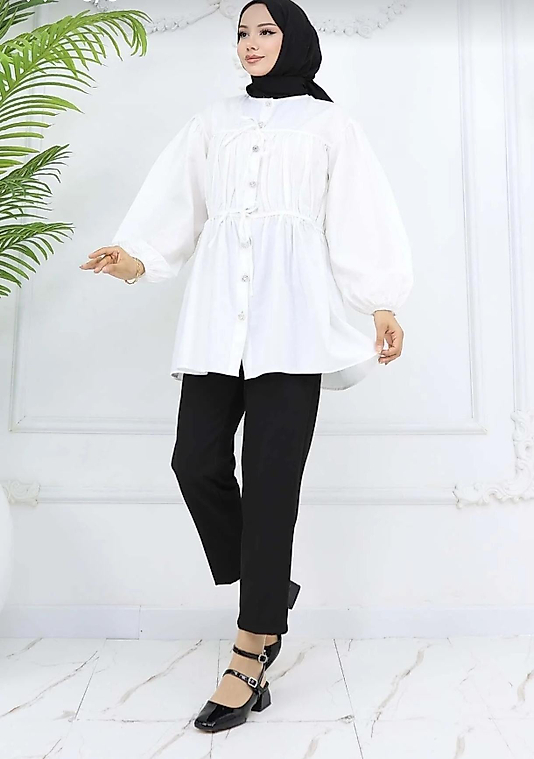 Pamuk Beyaz Tunik Gömlek