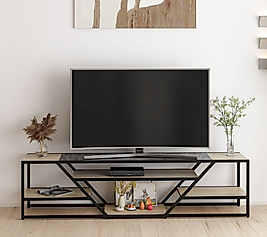 Cam Detaylı Metal Ayaklı Tv Ünitesi - Senza Ceviz
