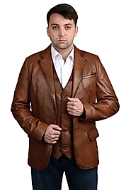 Armada Hakiki Deri Erkek Taba Blazer Ceket & Yelek