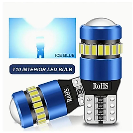 ( 2 X ADET ) 1 TAKIM PROFESSIONAL T10 LED DİPSİZ AMPUL 18+1 LED ICE BLUE (BUZ MAVİ) 750LM 3030 SMD LENS ROHS LED