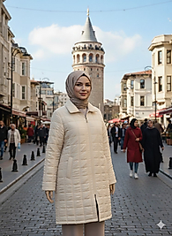 İnce kare desenli kapitone mont