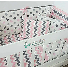 Pembe Gri Zigzag Beşik veya Montessori Kenar Koruma