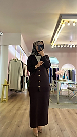 Hâbel Etek Hırka Takım Kahverengi