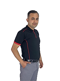 Siyah Renk Kırmızı Çizgili İş Tişörtü