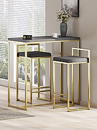 2 Li Sandelye Ve Bar Masası Takımı Gold Antrasit