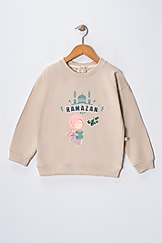 Kız Çocuk "Ramazan"  Baskılı Pamuklu Sweat