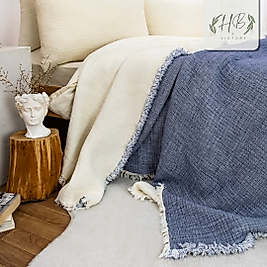 Müslin %100 Pamuk 6 Katlı Çift Kişilik İndigo Mavisi Renk Yorgan 240x230 cm.