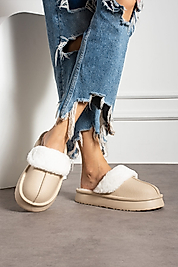 Mat İçi Kürklü Düz Taban Kadın Ev Terliği