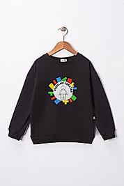 Erkek Çocuk Siyah "Hoşgeldin Ramazan" Baskılı Pamuklu Sweat