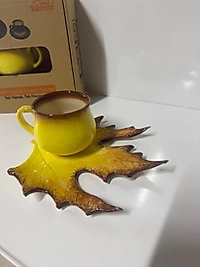 Çınar Yapraklı Sarı Tek Fincan