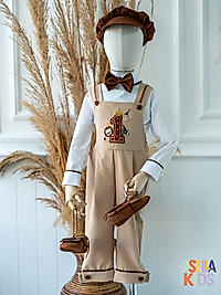 Erkek Çocuk Krem Salopet Tulum Takım - Safari 1 Nakışlı