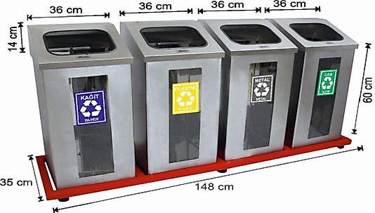 4 BÖLMELİ ŞEFFAF KIRILMAZ CAMLI MAT PASLANMAZ GERİ DÖNÜŞÜM SETİ ( KDV DAHİL )