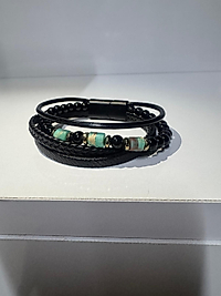 Deri Ve Boncuklu Mıknatıslı Bileklik