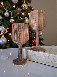 Kadeh - Ahşap Kadeh - 2li Kadeh - Ceviz Kadeh