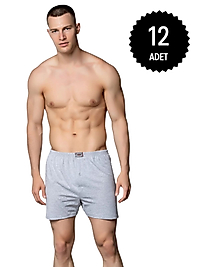 Sedef Yıldızı 1094 Erkek Penye Düz Renk Boxer Gri 12 li Paket