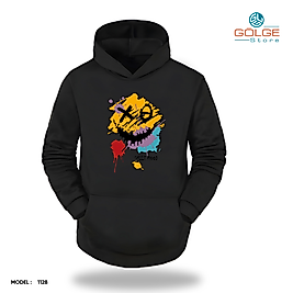 Sulu Boya Görünümlü Görselli Slimfit Kapüşönlu Hoodie Erkek kadın Sweatshirt