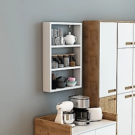 3 Katlı Ahşap Dekoratif Mutfak / Banyo Duvar Rafı / Dekoratif Raf / Çok Amaçlı Kullanım ( Beyaz )