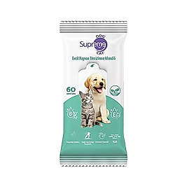 Supreme Yeşil Çaylı Kedi ve Köpek Temizleme Mendili 60'lı