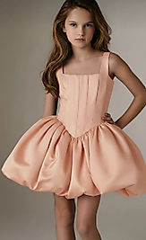 Kız Çocuk Kare Yaka Balon Elbise