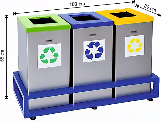 Geri Dönüşüm Çöp Kovası Paslanmaz 3'LÜ ( KDV DAHİL )