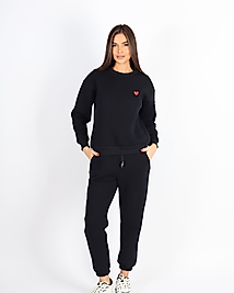 Kalp Detaylı Kadın Eşofman Takımı | Siyah-Beyaz | YT MODA