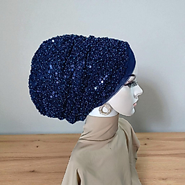 Lacivert taşlı abiye bone