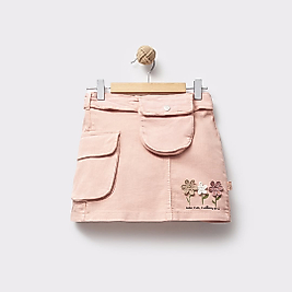Kız Çocuk 5-8 Yaş Ham Kot Papatya Nakışlı Çantalı Etek