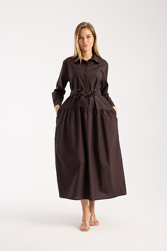 BAĞCIKLI ELBİSE KAHVERENGİ