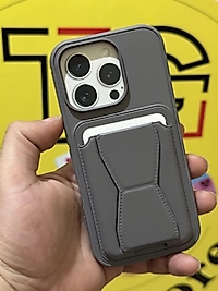 İphone 16 Pro Kartlıklı Standlı Deri Telefon Kılıfı