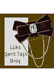 Hüma Broş Lüks Şerit Taşlı Kadife Broş Gotik Aksesuar Broş Yaka Broşu Yaka Kurdele Broş