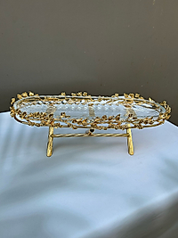 PİRİNÇ ÇİÇEK MOTİFLİ CAM SUNUMLUK GOLD