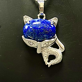 Lapislazuli Taşlı Kedi Model Çelik Kolye