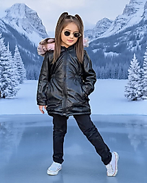 Kış Gözdesi Su Geçirmez Tam Kalıplı Polarlı  Kız Çocuk Montu