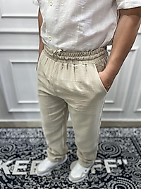 Keten Jogger Pantolon Krem - Wng