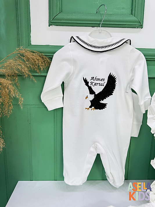 Yenidoğan Set - Bebeğinizin İsmi ve Kartal Nakışlı