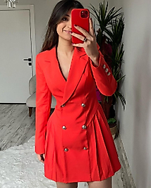 NAR ÇİÇEĞİ PİLELİ BLAZER ELBİSE