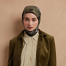 Sıara Desen Pamuk İpek Eşarp Askeri Yeşil