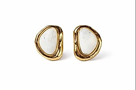 Beyaz Taşlı Organik Form Gold Kadın Küpe