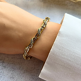 Lüx Desen Kıvrımlı Altın Renk Bileklik 20-17,5 cm | Mev'Altın Collection