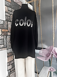 Color Taşlı Sweat Siyah