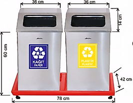 2 BÖLMELİ GERİ DÖNÜŞÜM SETİ MAT PASLANMAZ 79 LT ( KDV DAHİL )