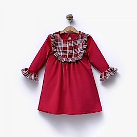 Kız Çocuk 5-8 Yaş Yaka Detaylı Kadife Elbise