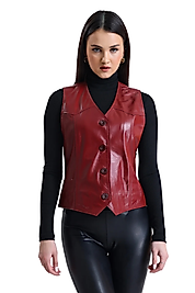 Darla Hakiki Deri Kadın Kırmızı Yelek