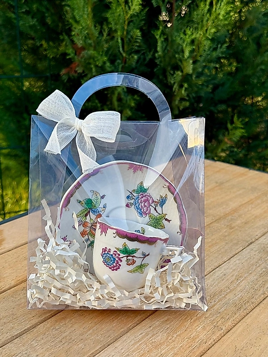 Hediyelik Çantasında Toz Pembe Vintage Model Porselen Kahve Fincanı