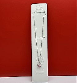Pembe taşlı kalp figürlü çelik kolye silver