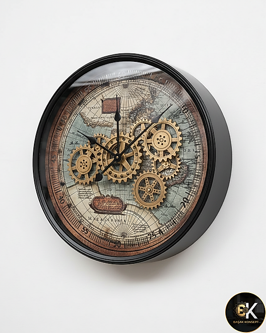 Harita Model Metal Çarklı Duvar Saati