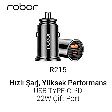 R215 Araç Şarj Cihazı - 10W Şarj, USB Bağlantı, Kompakt Tasarım, Dayanıklı Yapı, Tak ve Çalıştır Özelliği - SİYAH